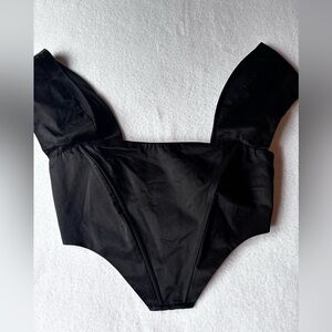 Forever 21 Black Satin Square Neck Peplum Top Y2K Going Out XS/S